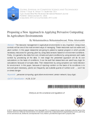Proposing a new approach to applying pervasive computing in agriculture environments