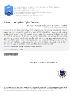 Research Analysis of Cyber Security