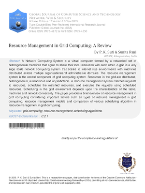 Resource Management in Grid Computing: A Review