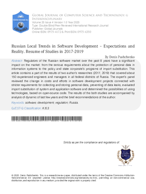 Russian Local Trends in Software Development 2013; Expectations and Reality. Resume of Studies in 2017-2019