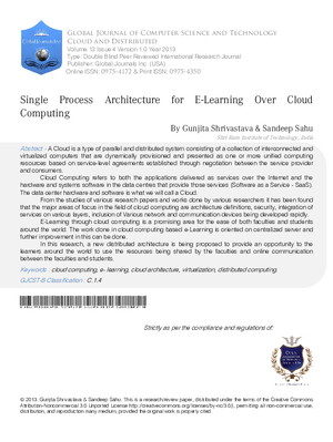 Single Process Architecture for E-Learning Over Cloud Computing