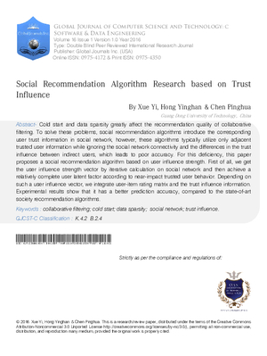 Social Recommendation Algorithm Research based on Trust Influence