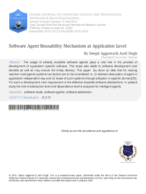 Software Agent Reusability Mechanism at Application Level
