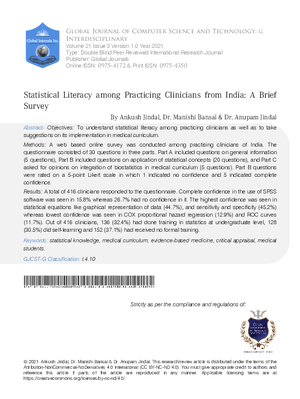 Statistical Literacy among Practicing Clinicians from India: A Brief Survey
