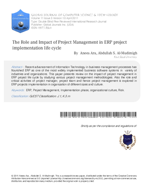The Role and Impact of Project Management in ERP project implementation life cycle