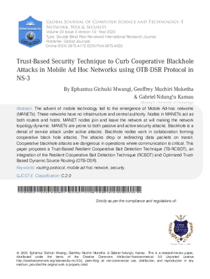 Trust-Based Security Technique to Curb Cooperative Black Hole Attacks in Mobile Ad Hoc Networks using OTB-DSR Protocol in NS-3