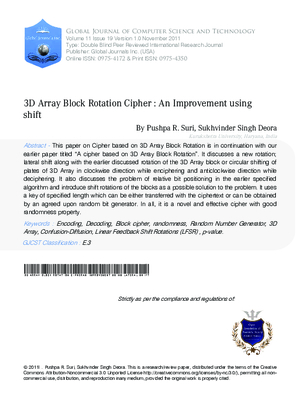 3D Array Block Rotation Cipher: An Improvement using lateral shift