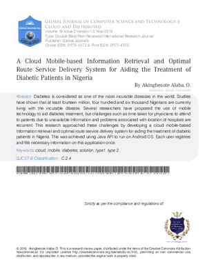 A Cloud Mobile-Based Information Retrieval and Optimal Route Service Delivery System for Aiding the Treatment of Diabetic Patients in Nigeria