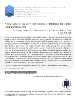 A New View at Usability Test Methods of Interfaces for Human Computer Interaction