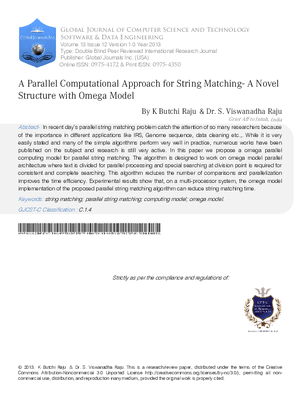 A Parallel Computational Approach for String Matching- A Novel Structure with Omega Model