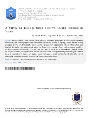 A Survey on Topology based Reactive Routing Protocols in Vanets