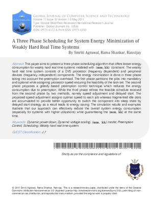 A Three Phase Scheduling for System Energy Minimization of Weakly Hard Real Time Systems
