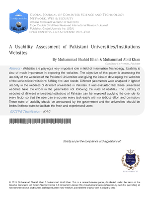 A Usability Assessment of Pakistani Universities/Institutions Websites