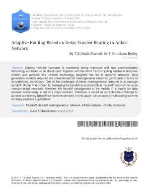 ADAPTIVE ROUTING BASED ON DELAY TRUSTED ROUTING IN ADHOC NETWORK