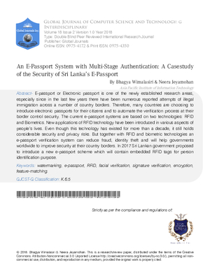 An E-Passport System with Multi-Stage Authentication : A Casestudy of the Security of Sri Lankaas E-Passport