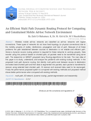An Efficient Multi path Dynamic Routing Protocol for Computing and Constrained Mobile Ad-hoc Network Environment