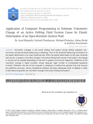 Application of Computer Programming to Estimate Volumetric Change of an Active Drilling Fluid System Cause by Elastic Deformation of an Open Borehole Section Wall