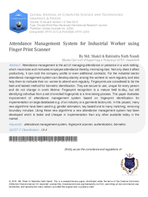 Attendance Management System for Industrial Worker using Finger Print Scanner