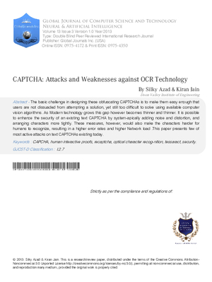 CAPTCHA: Attacks and Weaknesses against OCR technology