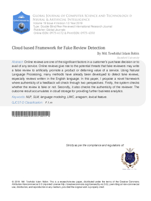 Cloud based Framework for Fake Review Detection