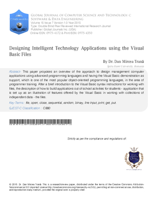 Designing Intelligent Technology Applications using the Visual Basic Files