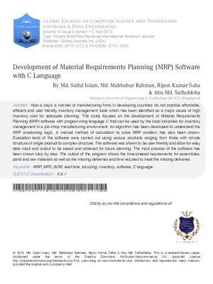 Development of Material Requirements Planning (MRP) Software with C Language