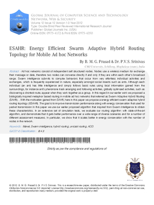ESAHR: Energy Efficient Swarm Adaptive Hybrid Routing Topology for Mobile Ad hoc Networks