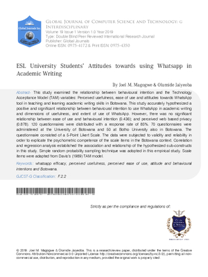 ESL University Students2019; Attitudes Towards Using WhatsApp in Academic Writing
