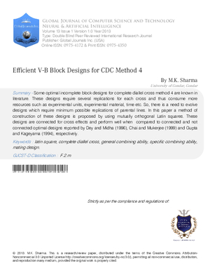 Efficient V-B block designs for CDC method 4