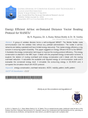 Energy Efficient Ad-hoc On-demand Distance Vector Routing Protocol for MANETs