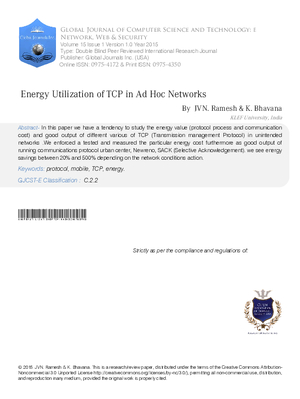 Energy Utilization of TCP in adhoc Networks