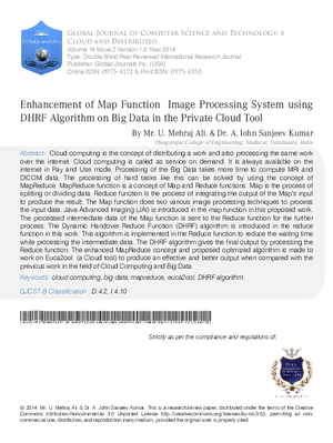 Enhancement of Map Function Image Processing System using DHRF Algorithm on Big Data in the Private Cloud Tool