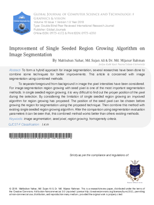 Improvement of Single Seeded Region Growing Algorithm on Image Segmentation