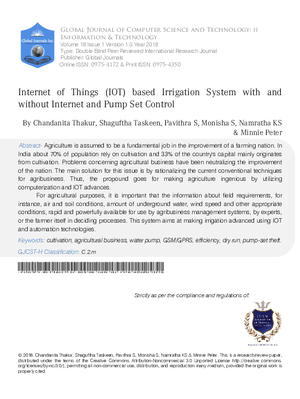 Internet of Things(IOT) based Irrigation System With and Without Internet and Pump Set Control