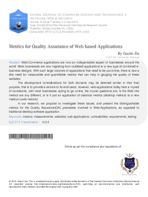 Metrics for Quality Assurance of Web based Applications