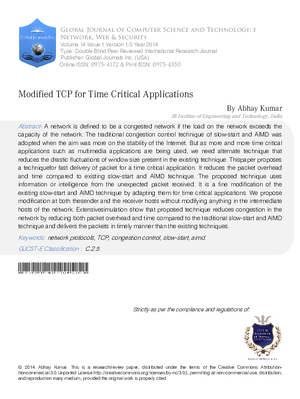 Modified TCP for Time Critical Applications