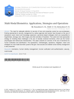 Multi-Modal Biometrics: Applications, Strategies and Operations