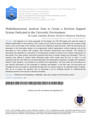 Multidimensional Analysis Data To Create A Decision Support System Dedicated To The University Environment