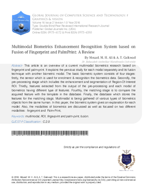 Multimodal Biometrics Enhancement Recognition System based on Fusion of Fingerprint and PalmPrint: A Review