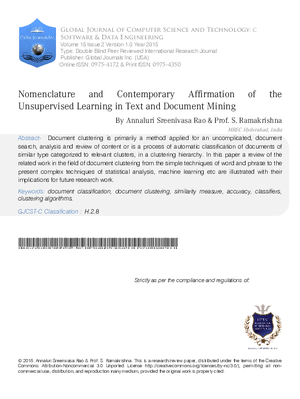 Nomenclature and Contemporary Affirmation of the Unsupervised Learning in Text and Document Mining