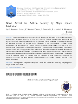 Novel Advent For Add-On Security By Magic Square Intrication