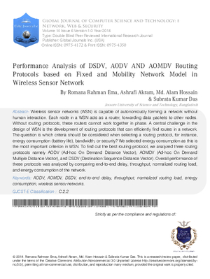 Performance Analysis of DSDV, AODV AND AOMDV Routing Protocols Based on Fixed and Mobility Network Model in Wireless Sensor Network