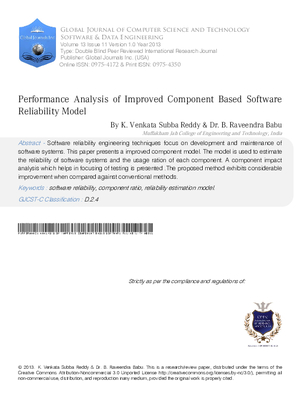 Performance Analysis of Improved Component based Software Reliability Model