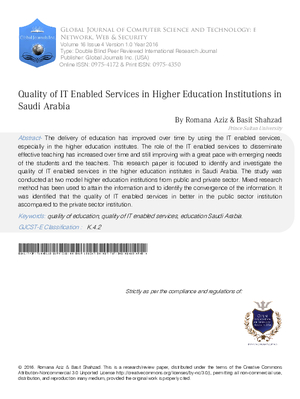 Quality of IT Enabled Services in Higher Education Insti-Tutions in Saudi Arabia