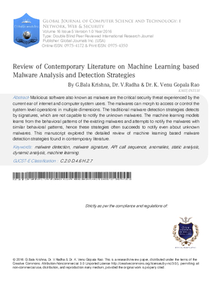 Review of Contemporary Literature on Machine Learning based Malware Analysis and Detection Strategies