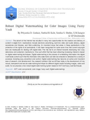 Robust Digital Watermarking For Color Images Using Fuzzy Vault