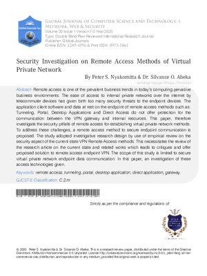 Security Investigation on Remote Access Methods of Virtual Private Network