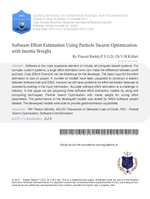 Software Effort Estimation Using Particle Swarm Optimization with Inertia Weight