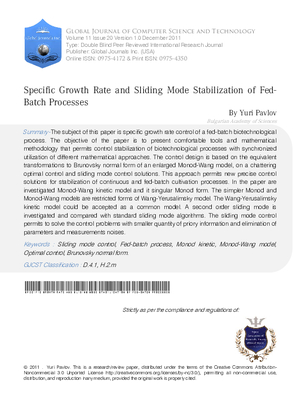 Specific Growth Rate And Sliding Mode Stabilization Of Fed-Batch Processes