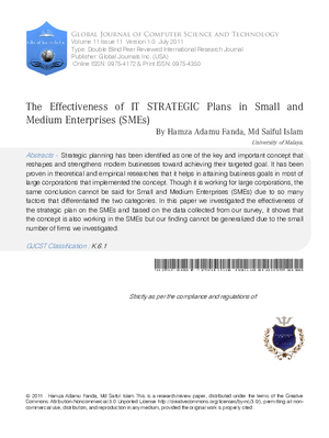 The effectiveness of IT strategic plans in Small and Medium Enterprises (SMEs)